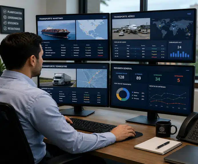 Freight forwarder monitoreando operaciones logísticas internacionales