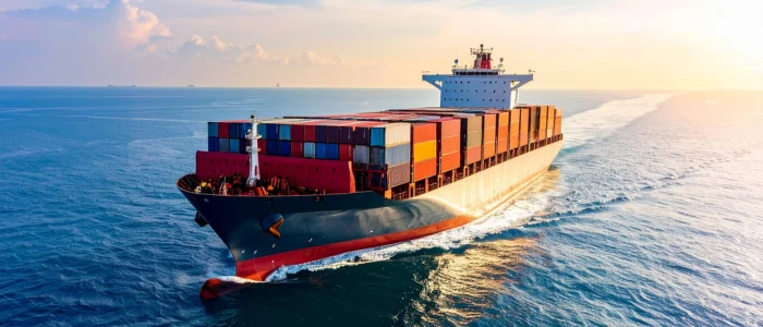 Transporte marítimo de mercancías en logística internacional mediante buque portacontenedores en operación de comercio exterior