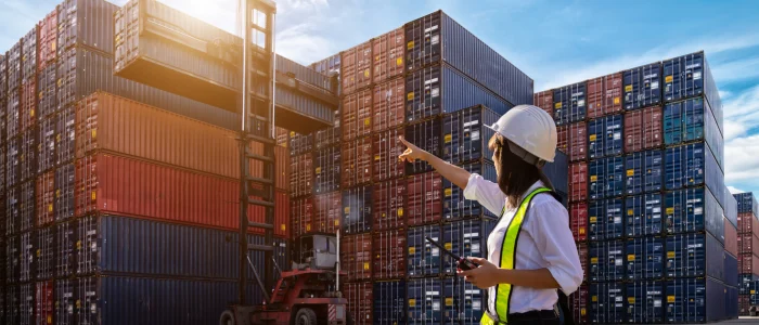 Supervisión de contenedores en terminal logística, gestión operativa clave dentro de las operaciones aduaneras y la cadena de suministro internacional